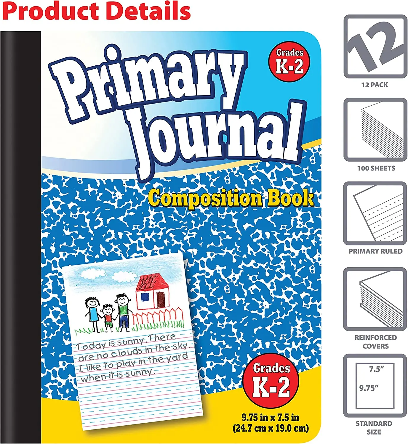 Custom 12 Pack Dotted Line Wide Ruled Composition Book Daily Journal Children Notebooks for Primary Students