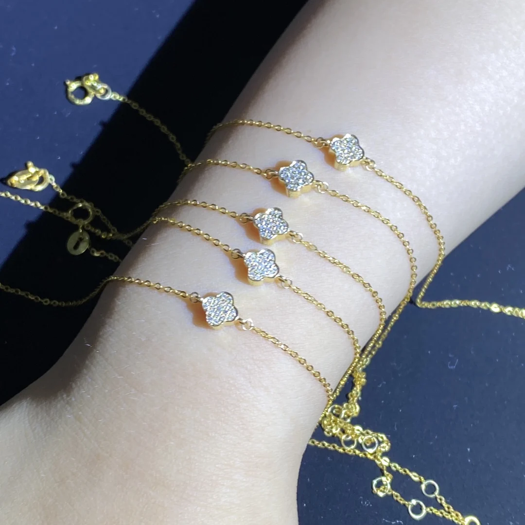 Hot Sell 18k Real Gold Natural Diamond eternity designer Dainty High Quality Fine Classic Jewelry Chain Wholesale For Women