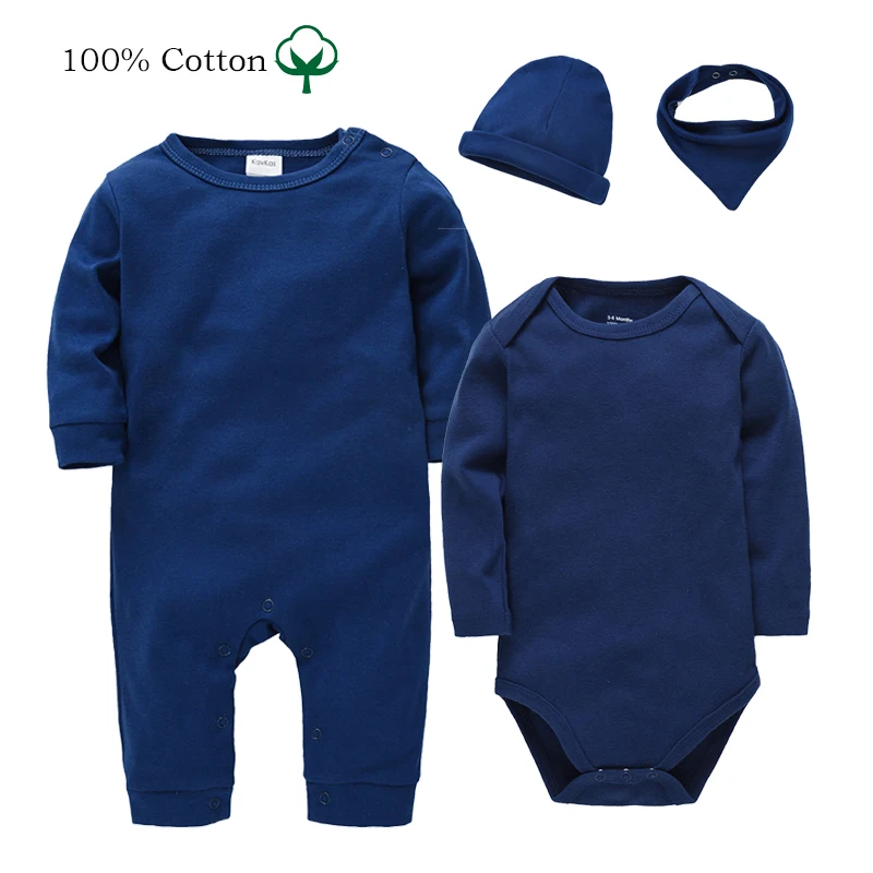 Custom Baby Clothing Sets Plain Color Romper Hat Bibs Boys Baby Gift Set Ropa De Ninos Newborn Clothes Blank Pajamas