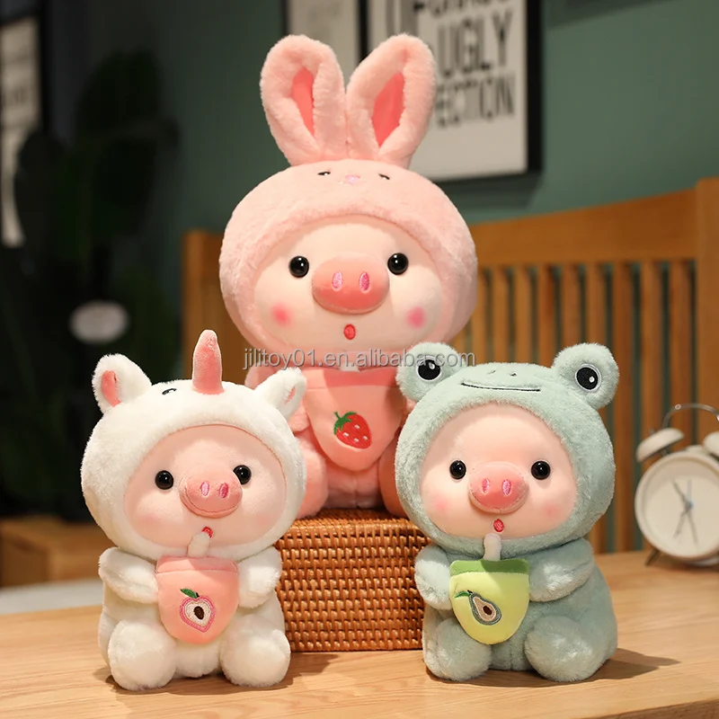 cute animal fruit boba tea bubble plush pig toy soft cuddly customized stuffed plush doll pig toys