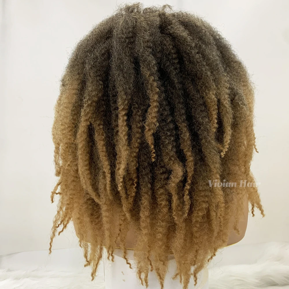 Top quality ombre color soft afro kinky marley braid wigs premium synthetic T part lace frontal wigs dreadlocks braiding hair