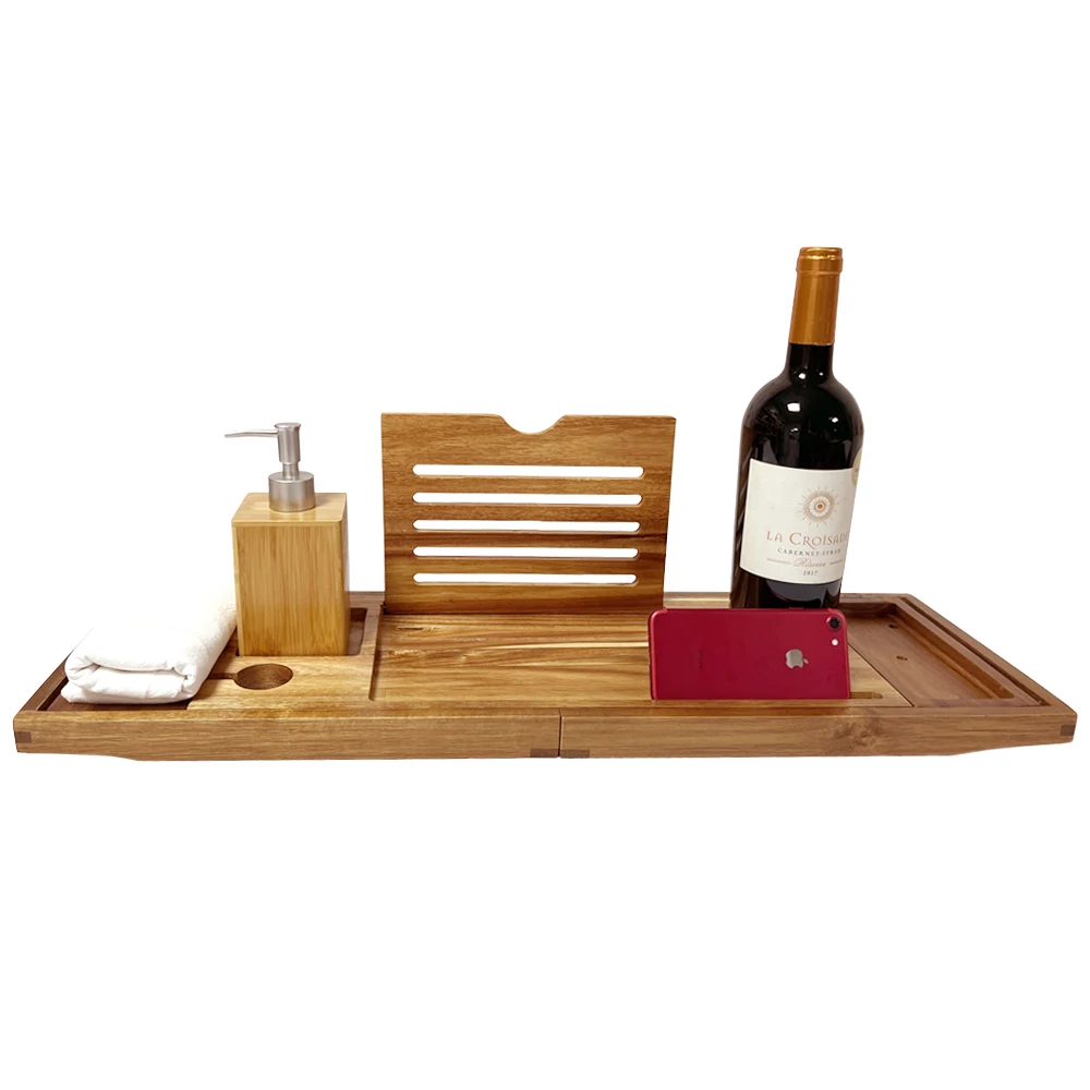 bathroom luxury black white natural wood bamboo bathtub caddy expandable bath tub tray with extending side for bath