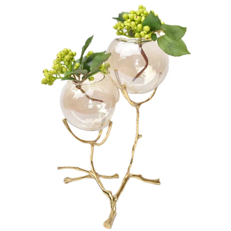 Modern creative Long single stem chandeliers vase for flowers blown glass flower vase home decor decorative copper Dubai vase