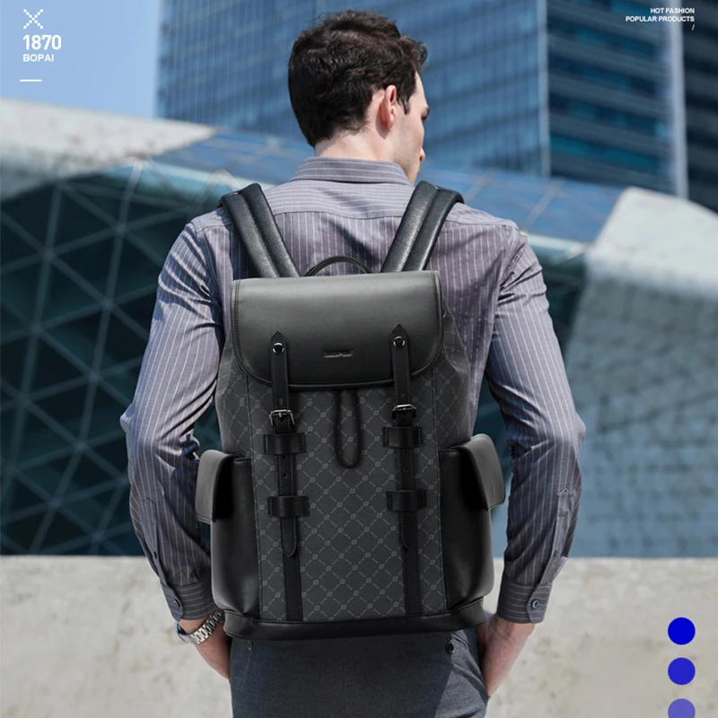 BOPAI branded custom logo commute lightweight daypack waterproof large capacity 15.6 inch laptop men casual sports backpacks