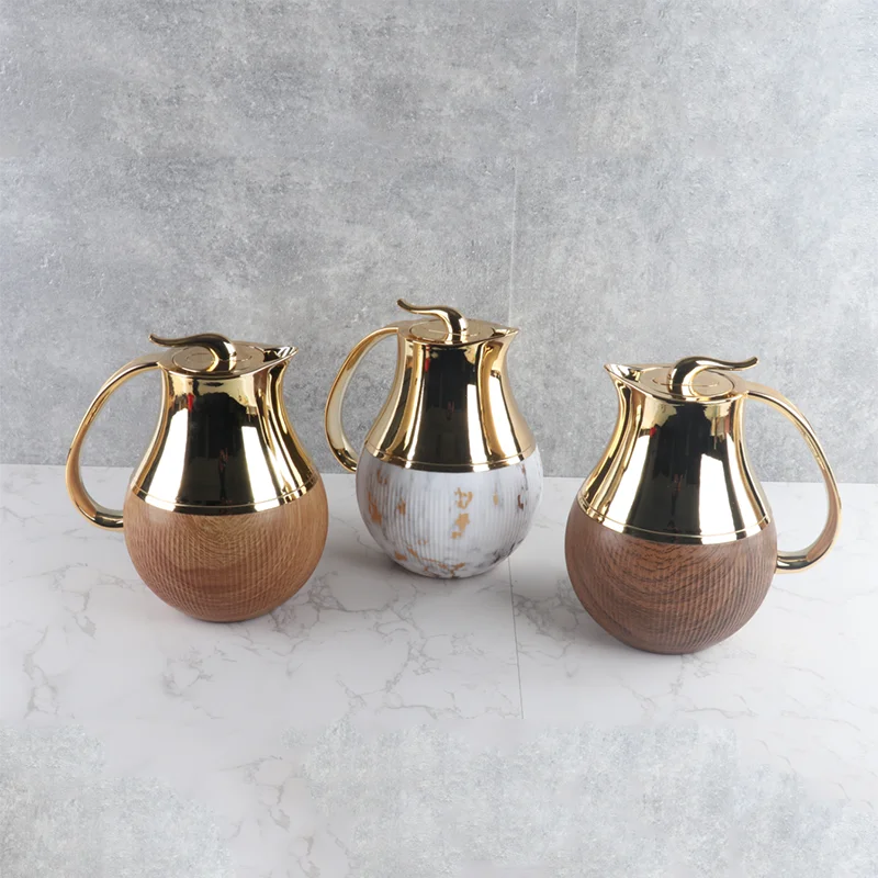 Ball Shaped 1.0L Double Walled Thermos Vacuum Carafe Arabic FLASK Teapot with Gold Lid Ramadan stock