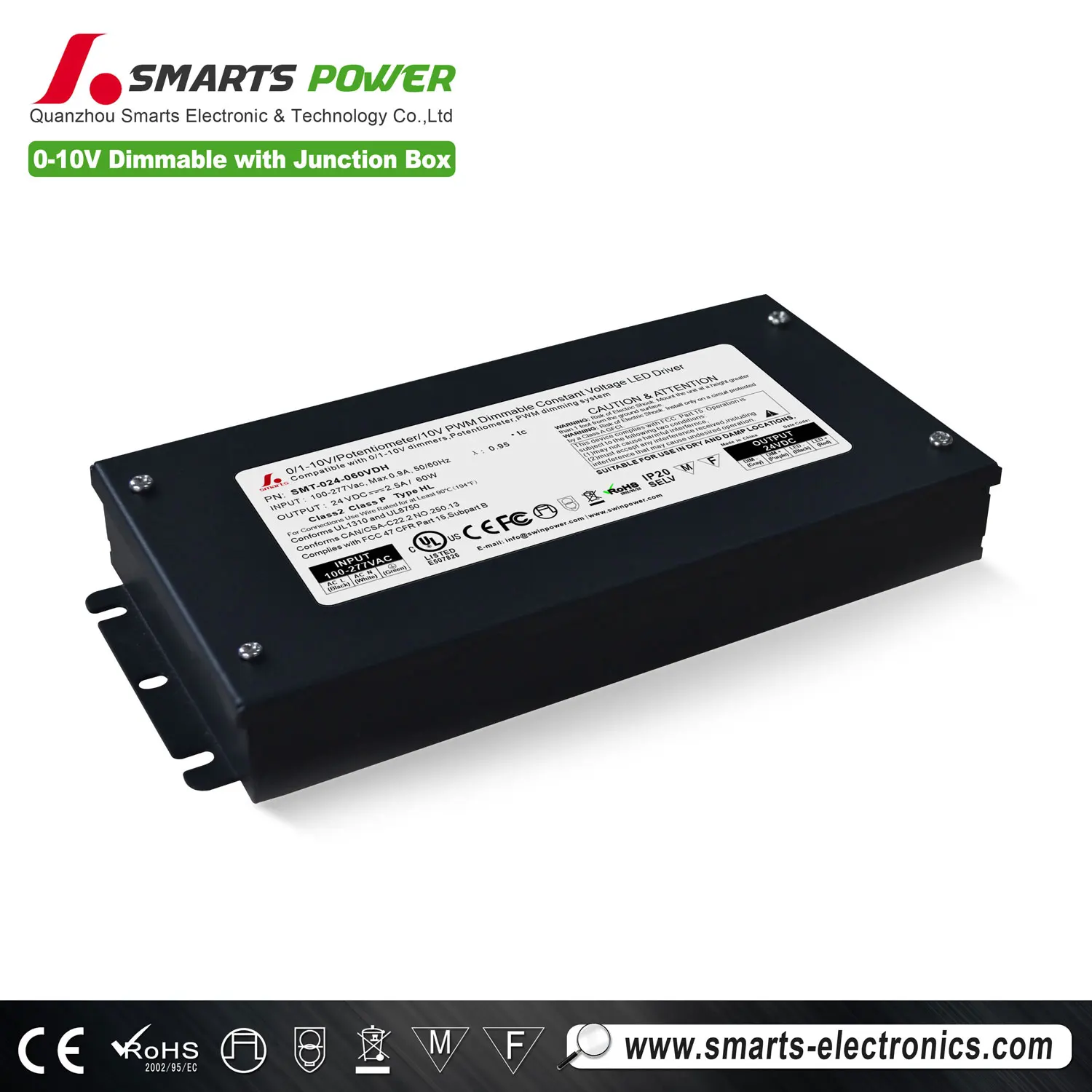 0-10v led transformer 60w 12V 24V constant voltage ac dc LED power supply with junction box