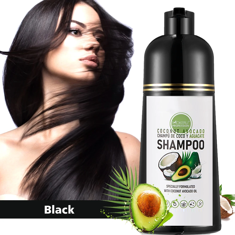 Accept Customize Logo Mokeru 500ml Natural Plant Coconut Oil Avocado Hair Dye Shampoo For Covering Gray Hair Shampoo