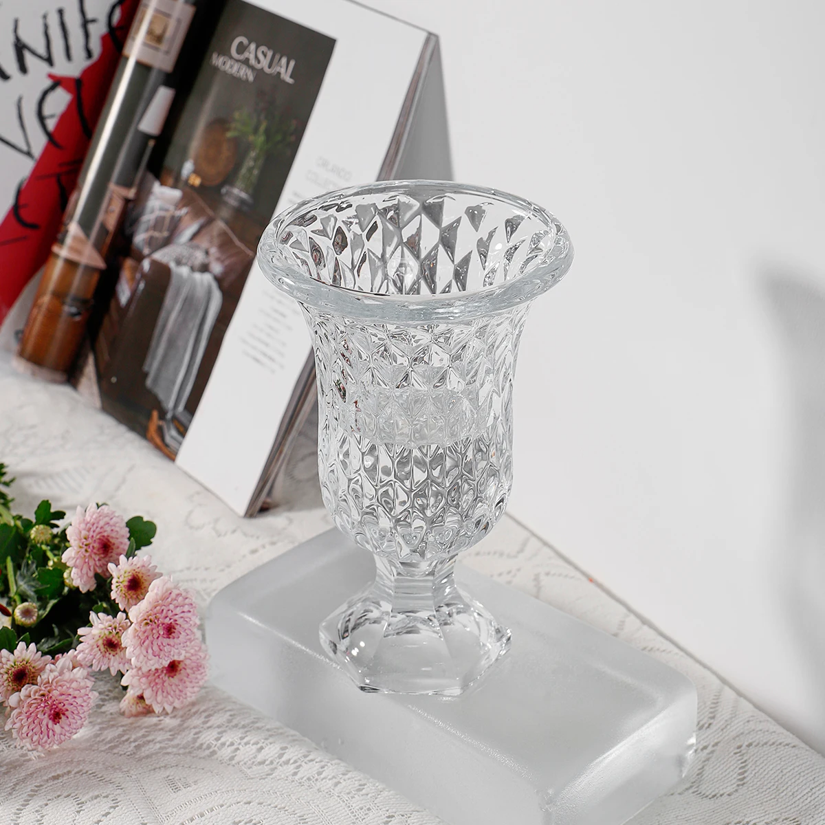 JINGHUANG Glassware China profession manufacturer simple cylinder tall clear flower glass vase