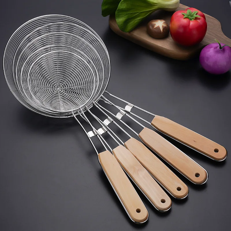 Лидер продаж, кухонная утварь, деревянная ручка, Дуршлаг Из Нержавеющей Стали, ковш, сепаратор масла, для жарки, шумовка, ситечко