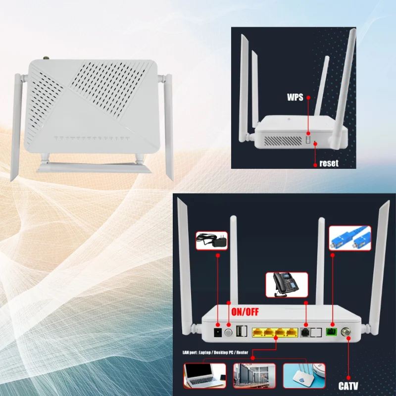 WSR4 Dual Band WIFI 2.4G 5G XPON GPON EPON Fiber Optic router 4GE+CATV+VOIP wseelaser ONT ONU