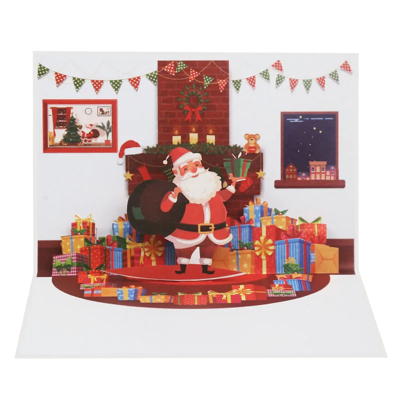 New arrival merry christmas pop up cards happy holidays christmas 3d greeting cards creative color
