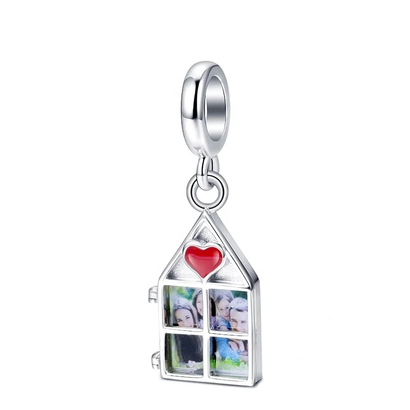 DIY Custom Solid 925 Sterling silver Charm Engraved Live Laugh Love Bead Photo Frame Jewelry