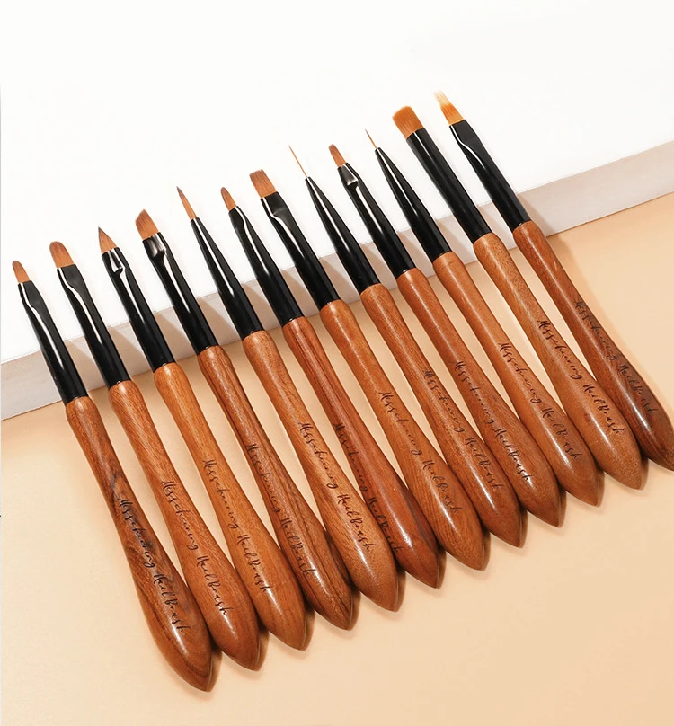 High Quality Wood Handle Nail Brushes Acrylic Gel Painting Pen Drawing Gradual Change Nail Pen Professional Nail Art Brushes