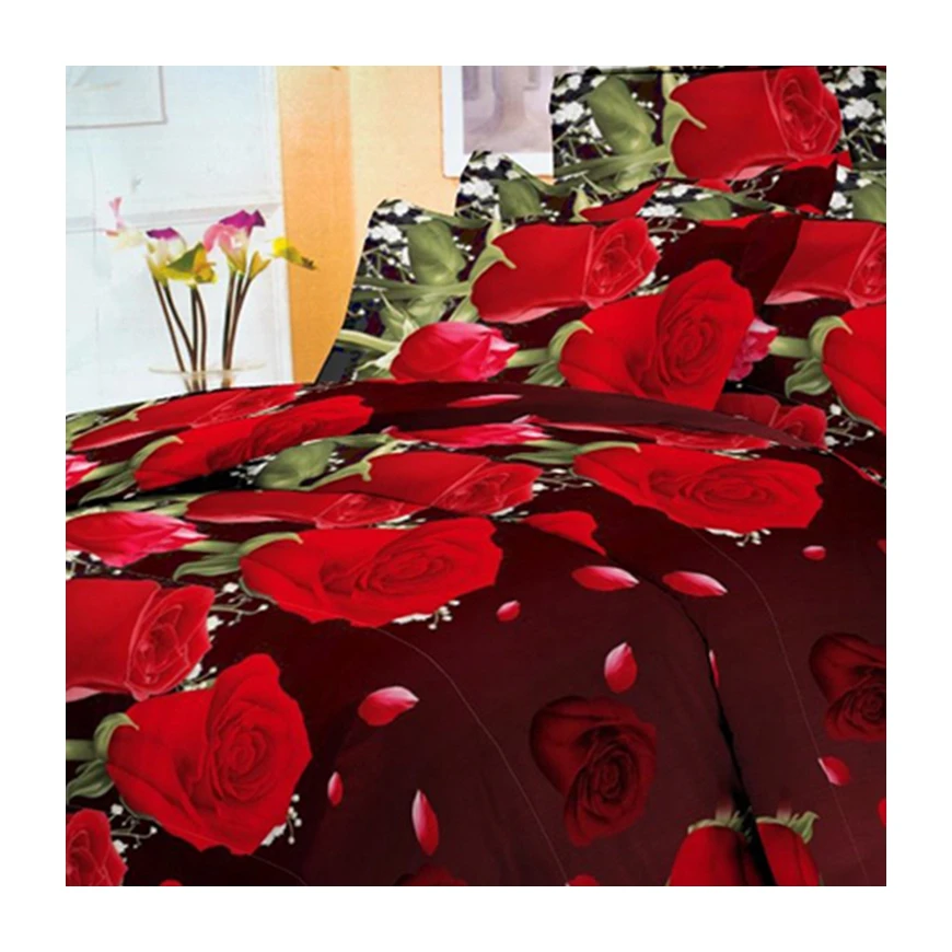 Cheap Red Rose Print 3D Flower Bedding Pillowcase Duvet Cover 4 Piece Microfiber Bed Sheet Sets