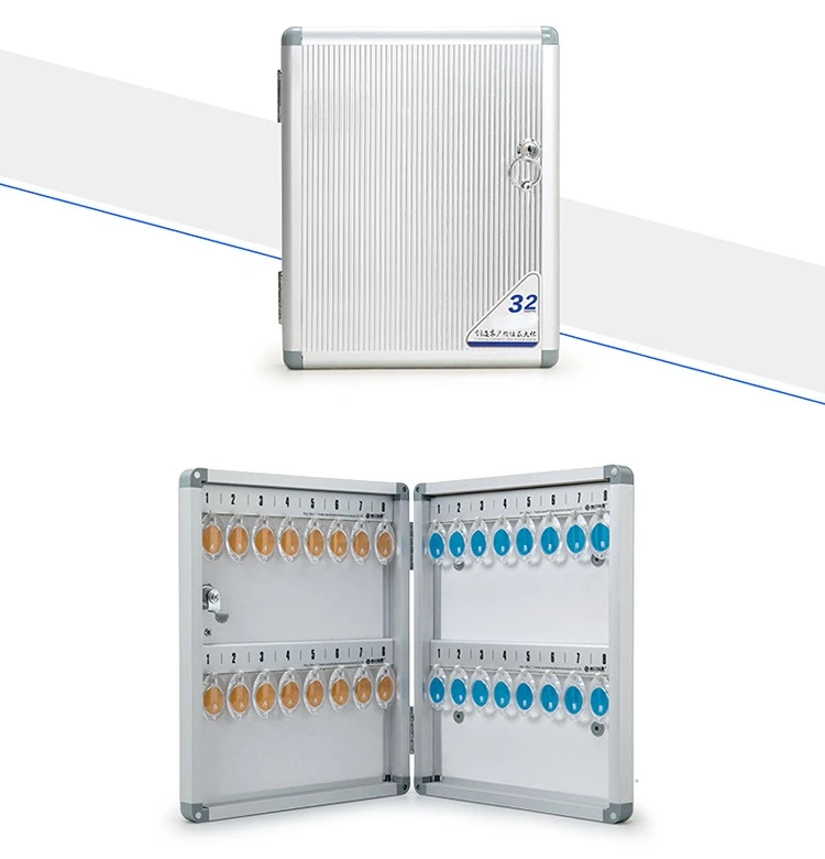 Ящик для ключей из АБС-пластика 32 положения Сейф серебристого цвета с бирками настенный органайзер
