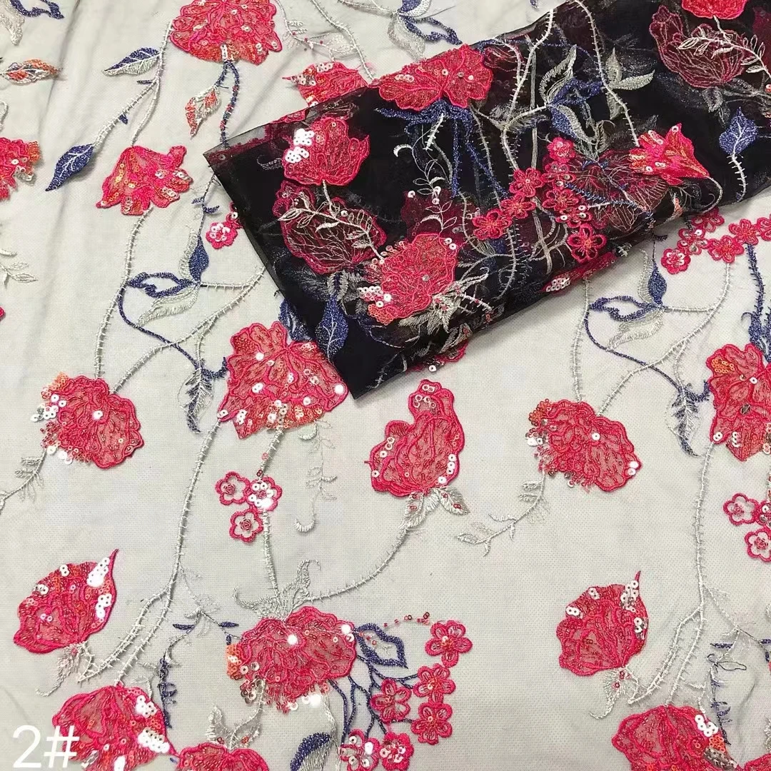 New Design rose pattern Fabric Luxury Embroidery sequin tulle Lace Fabric African Lace Fabric
