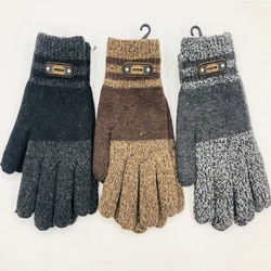 Factory Directly sale Winter Gloves Mens Mix Knit Gloves for Cold Weather With PU Label