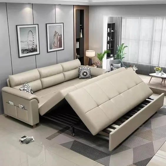 New design Home Furniture Hotel 3 seat Wood Frames Fabric Leather Living Room Folding Sofa Bed