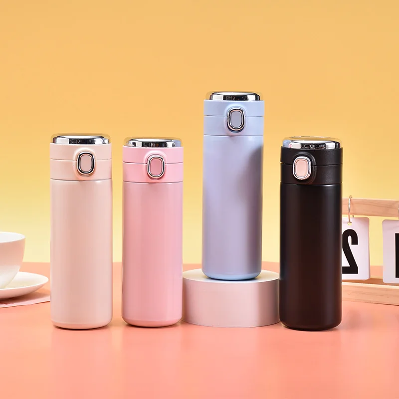 Wholesale Best Price Display Flask Cup With Button Lid 450ML Thermoses LED Temperature Flask Cup 304 Steel Thermometer Flask