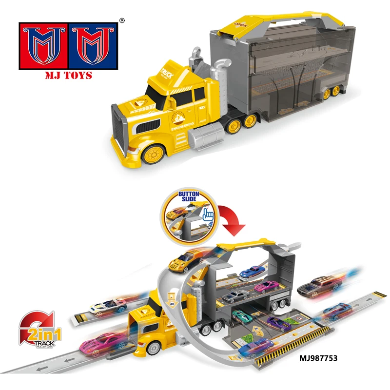 Portable Double-Door Police Container Storage Ejection Alloy Carrier Truck Transport Slot Toy Launchers Die Cast Metal Race Cars