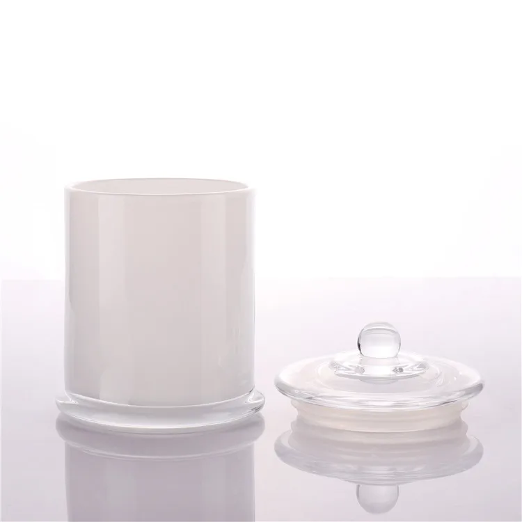 
BOYE Wholesale Luxury White Round Soy Glass Storage Candle Jars With Glass Sealing Lids 