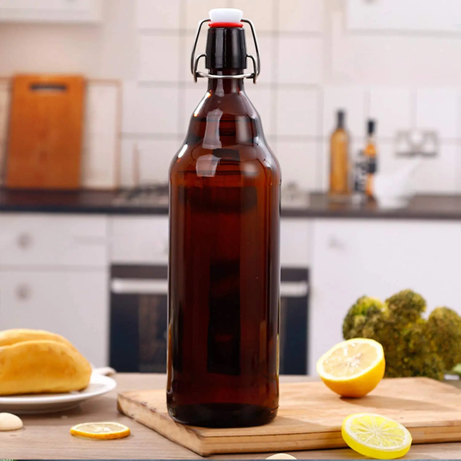 33OZ 1000ml Amber Glass Beer Bottles Swing Top for Home Brewing of Beer Kombucha Tea Homemade Soda
