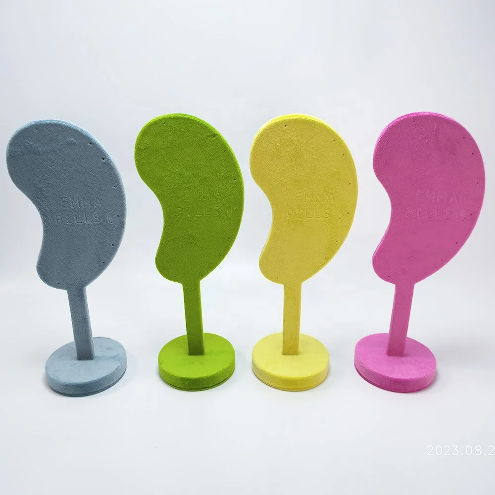 Custom LOGO embossed tall colorful plush velvet four pairs stud earrings display stand
