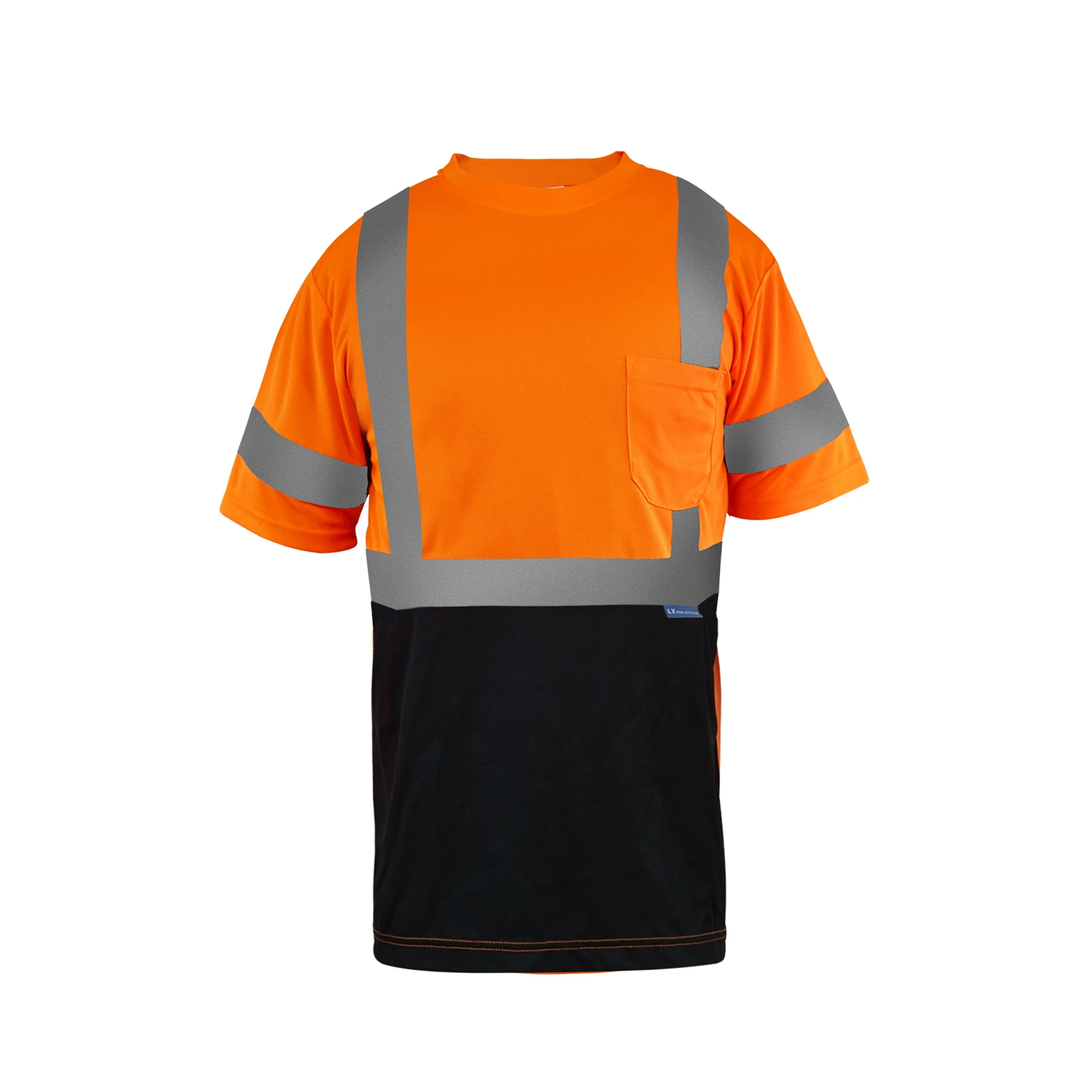 LX Stock Hi Vis Short-Sleeved Reflective T Shirt Orange Black Safety Polo Shirt  Low MOQ Custom Logo Safety T Shirt For Man