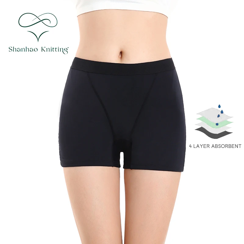 Shanhao Washable High Waist Boxer Leakproof Panties Heavy Flow Menstrual Boyshort Panties 5 Layers Absorbent Sports Period Panty