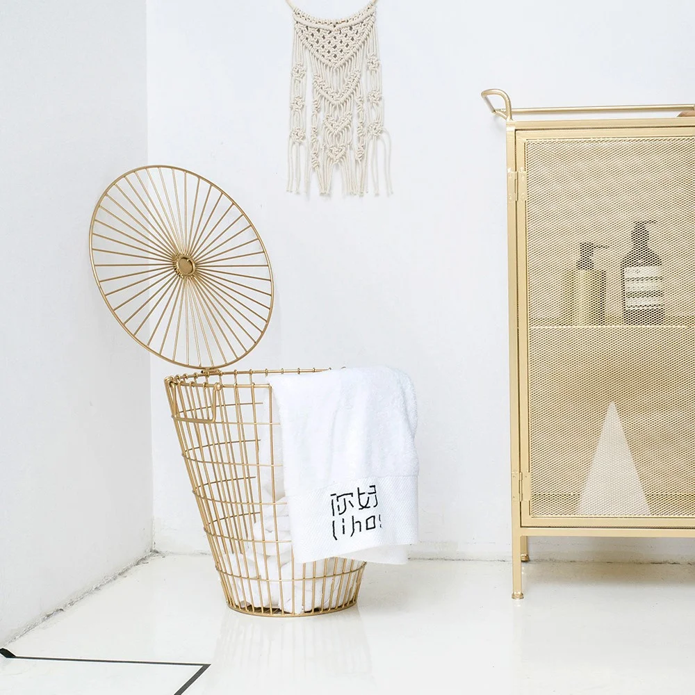 gold laundry Basket, Loft style design metal Dirty clothes storage basket,