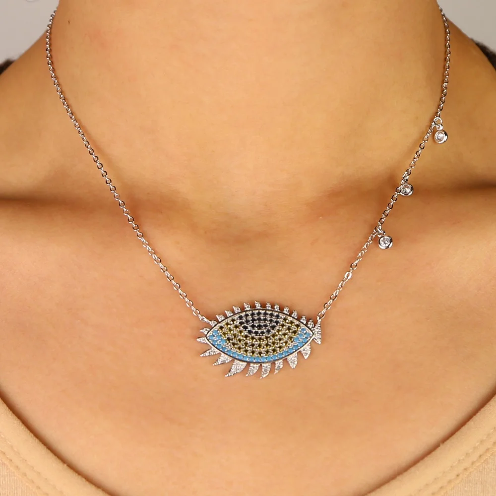 Promotion 2021 new arrived Gold color lucky Turkish jewelry evil eye eyelash design women fashion necklace collar chain