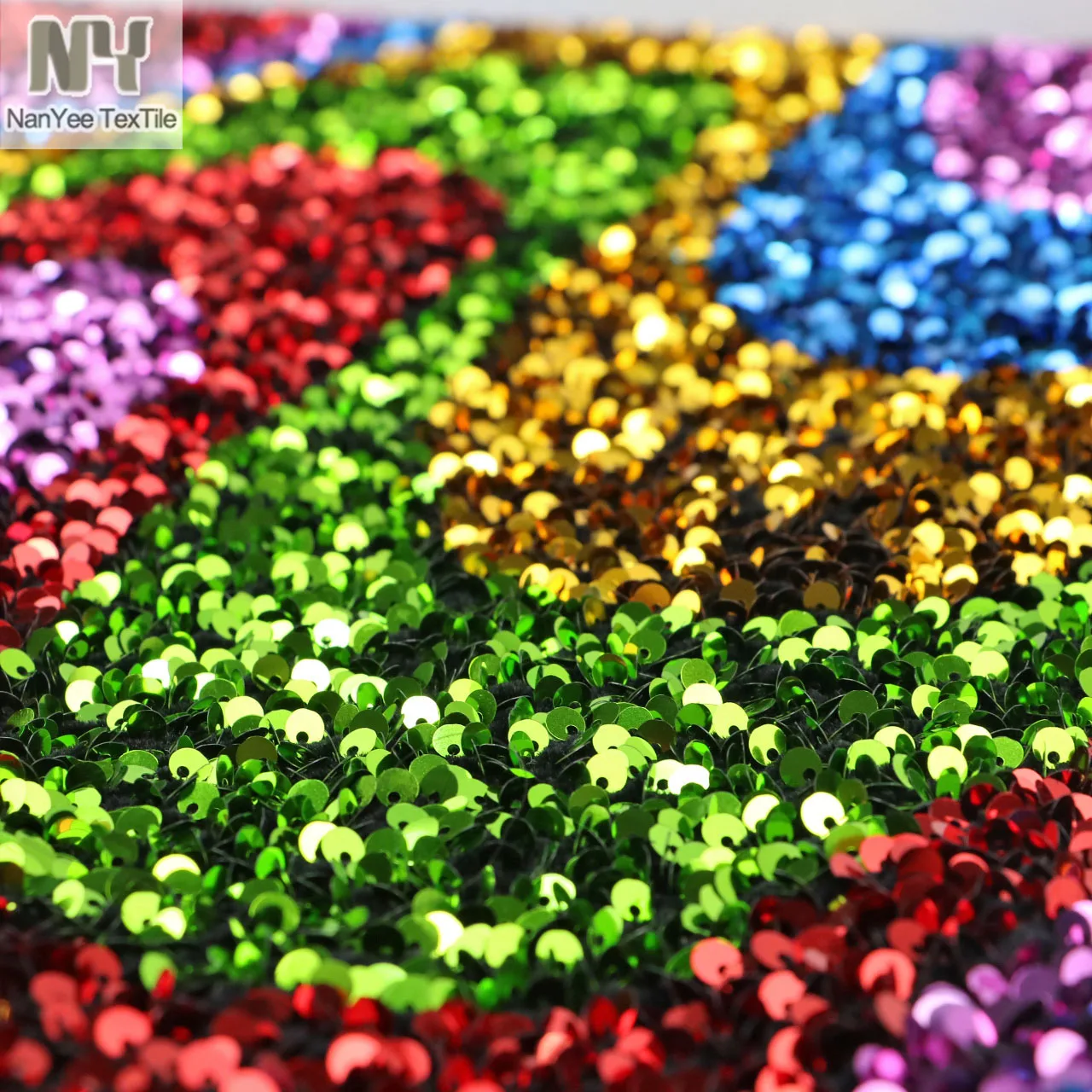 Nanyee Textile Rainbow Color Wave Design Foam Sequin Embroidered Fabric On Velour