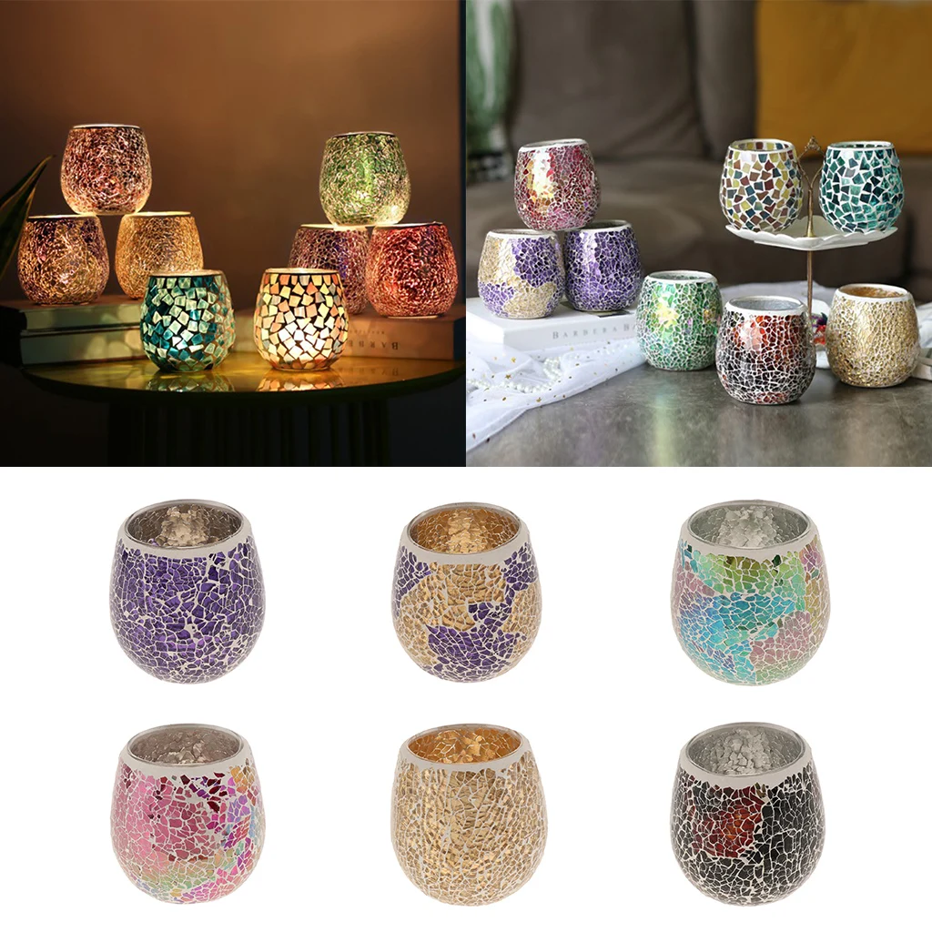 Candle Tealight Holder Mosaic Glass Candlestick Patch Design Candle Holder for Wedding Bridal Party Votive Tea Light Home Decor