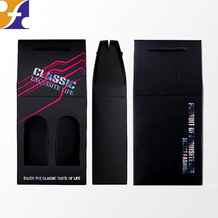 fancy paper bag two bottle packaging custom logo for champagne vodka liquor whisky wine glass