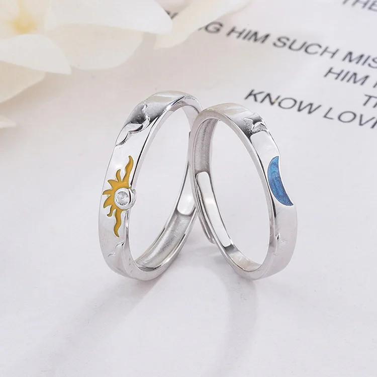 jewelry rings Sun moon and stars niche simple rings s925 sterling silver couple rings jewelry