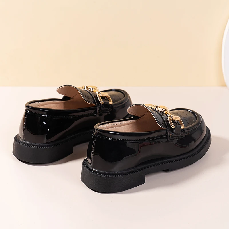 Spring Autumn Fashion Style Solid Color Black Girl White Leather School Kids Shoes For Dress