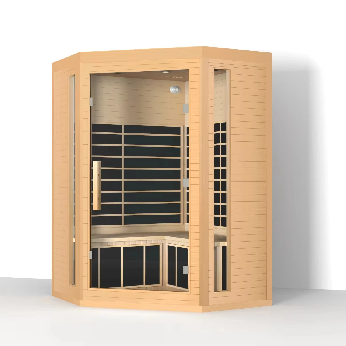 Corner Solid Hemlock/Red Cedar Home Wooden Sauna Carbon Panel 4 Person Size Infrared Sauna Room