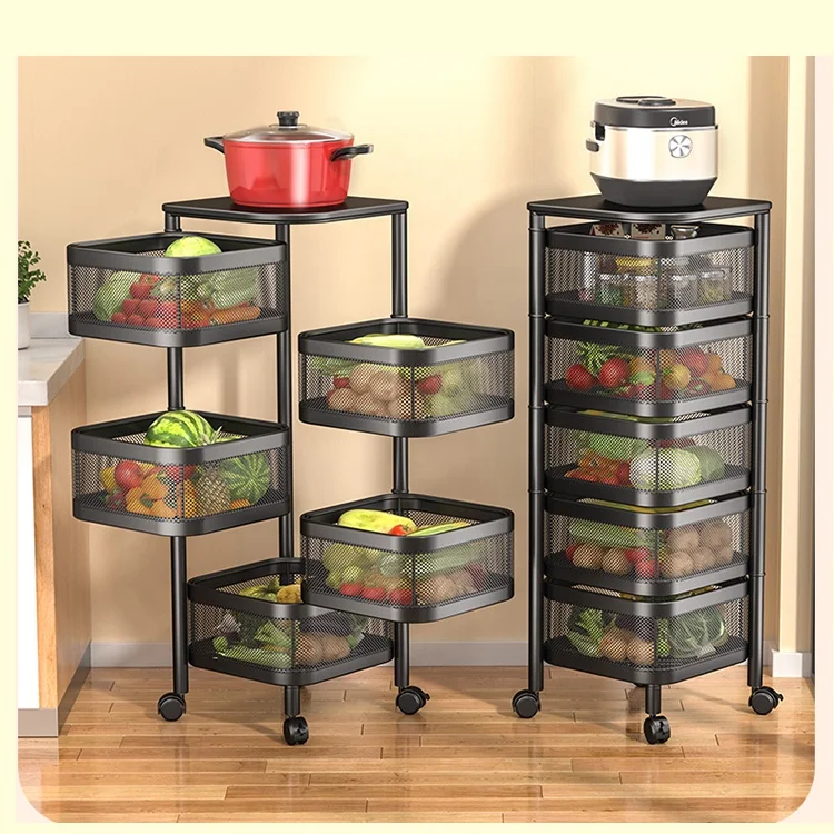 Rotatable Vegetable Rack Upgrade Square Multi-layer Metal 2021 New Storage Holders & Racks for Fruit and Vegetable Storage Use