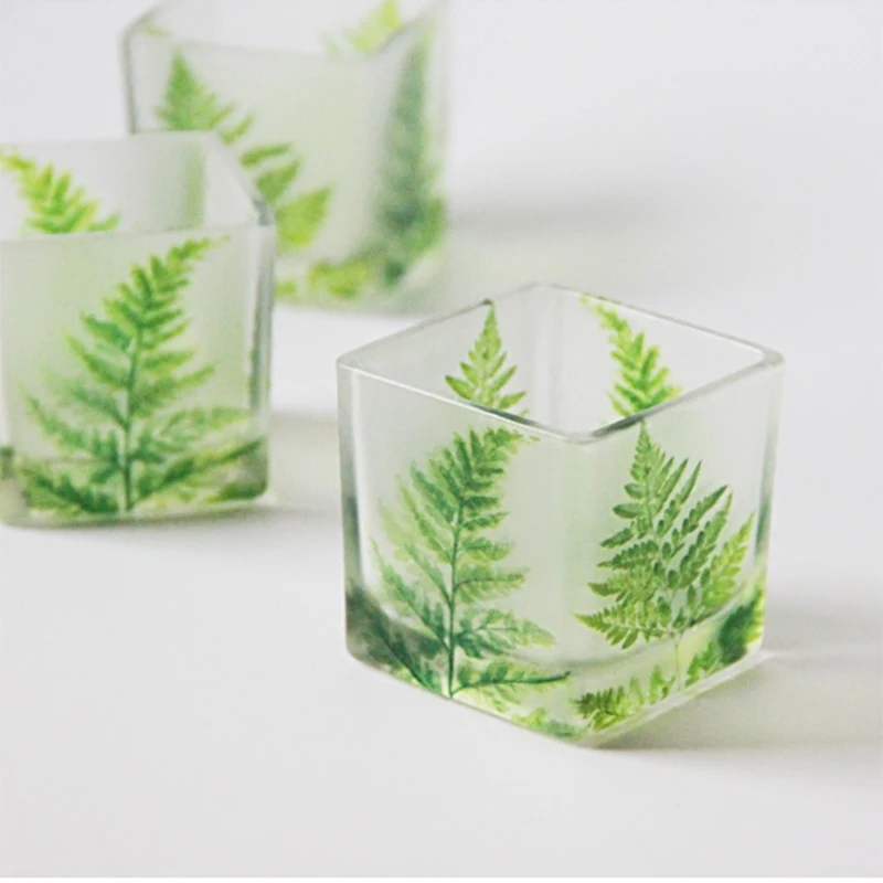 Home decoration customized logo scented soy candle holder,Square glass candle jars with glass lids