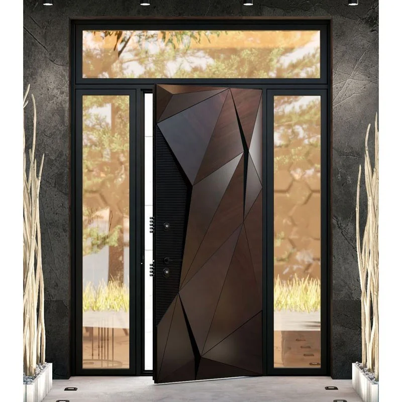 Modern Home Main Entrance Security Entry smart door lock with camera sidelight Aluminum Glass Pivot Door