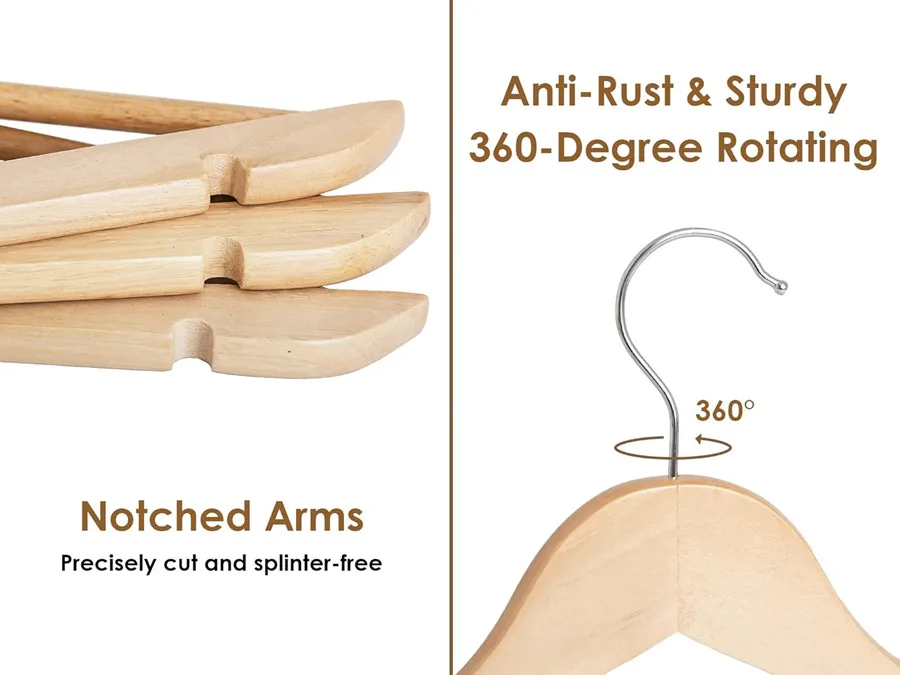 Natural Wood Hangers for Cleaning Home Vintage Wooden Clothes Hanger Smooth Finish with Non Slip for Coats Shirts Jackets Pants