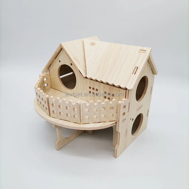 Wooden Hamster House Hanging Wooden Swing Chew Toy Small Animal Hideout Arched Platform Nesting Habitat forGerbils Guinea Pigs