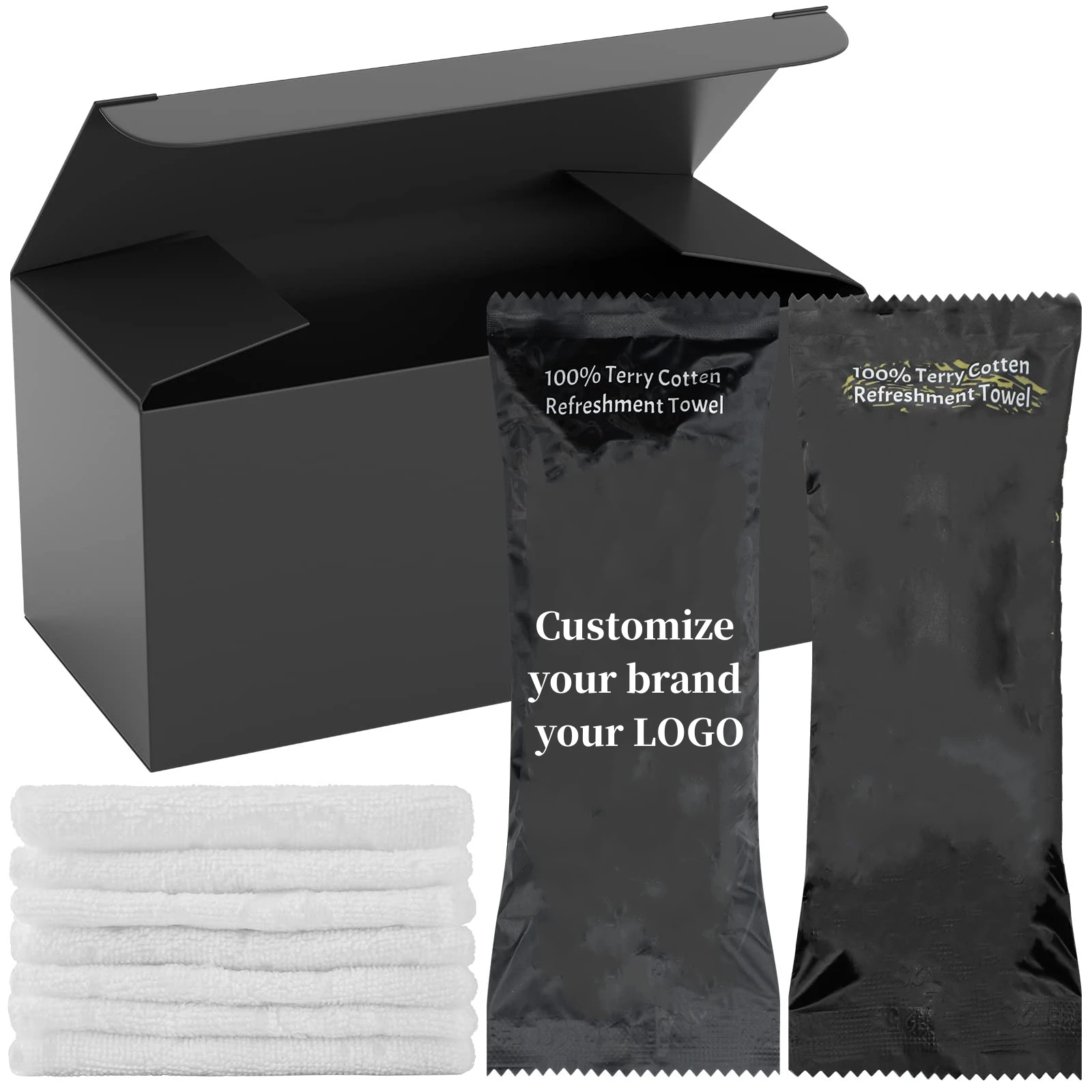 One Piece Custom Packaging Luxury Cotton Towels For Muslim Restaurant And Airline Welcome Towel Oshibori