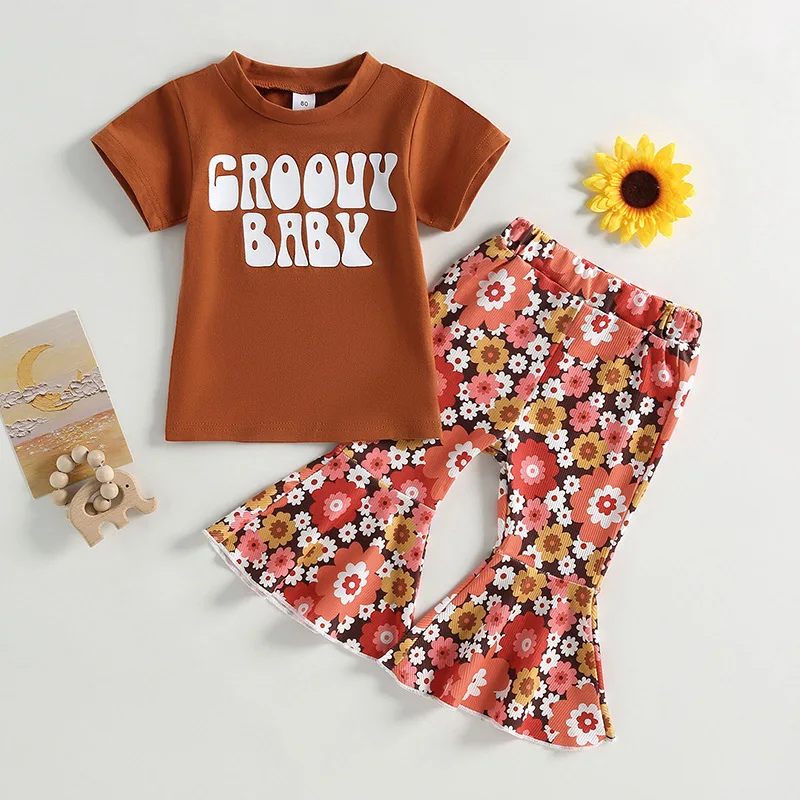Hot selling Fashion Toddler Girl Clothing Sets Girls Outfits  Kids Infant Girls Clothing  Set shirts bell bottoms