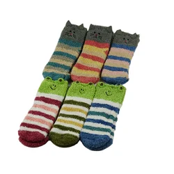 Hot Sale Cartoon Stripe Frog Winter Womens and Girl Soft Warm Room Cozy Socks