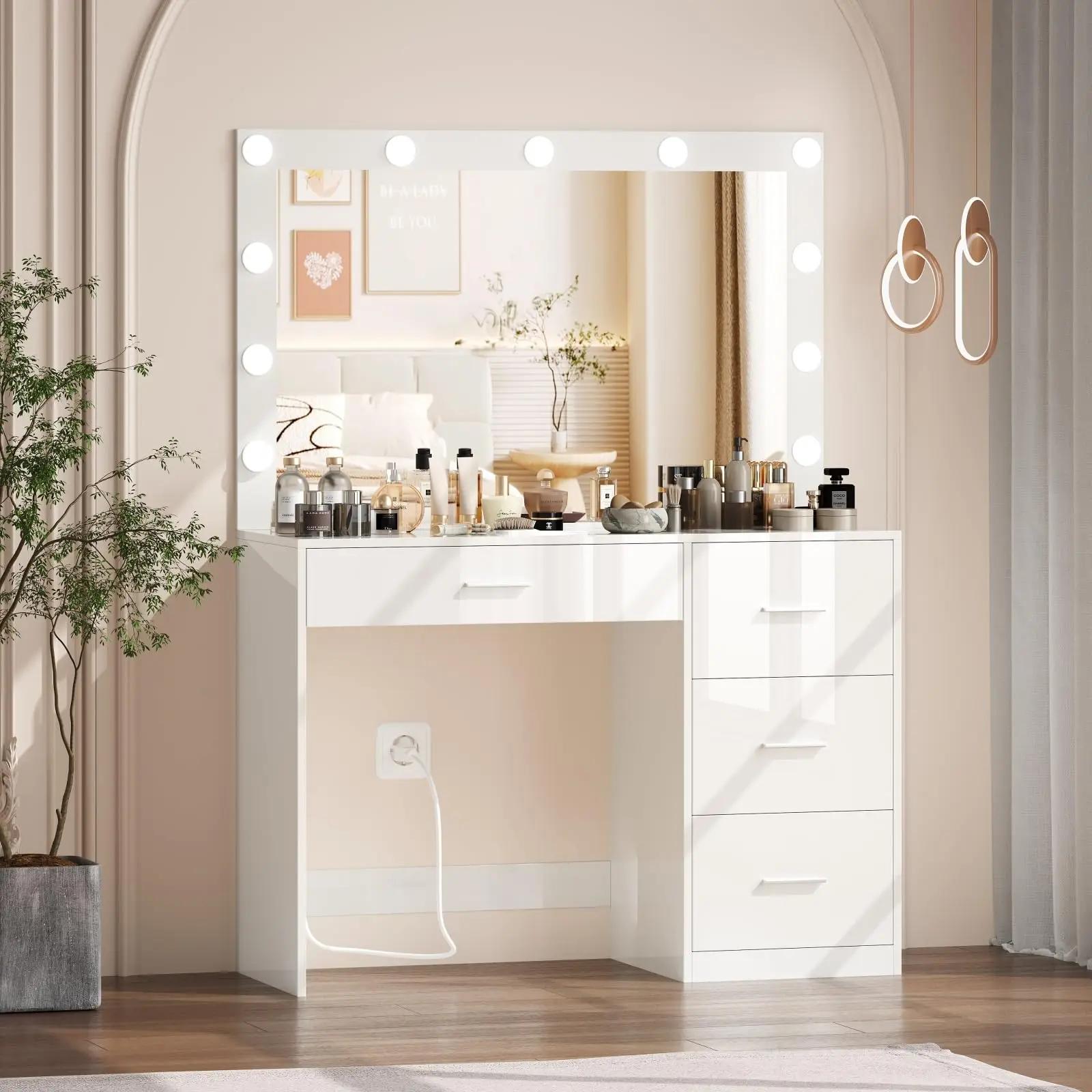 Sunrise Makeup Vanity Table,Makeup Table with Large Mirror and 11 LED Lights,Brightness Adjustable Dressing Table Desk