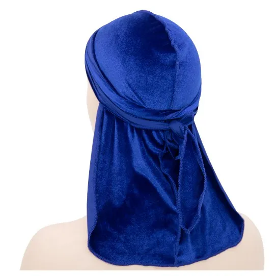 Wholesale Velvet Durag Bandana Headwear For Men Long Tail for 360 Waves Solid Du-Rags Headwraps