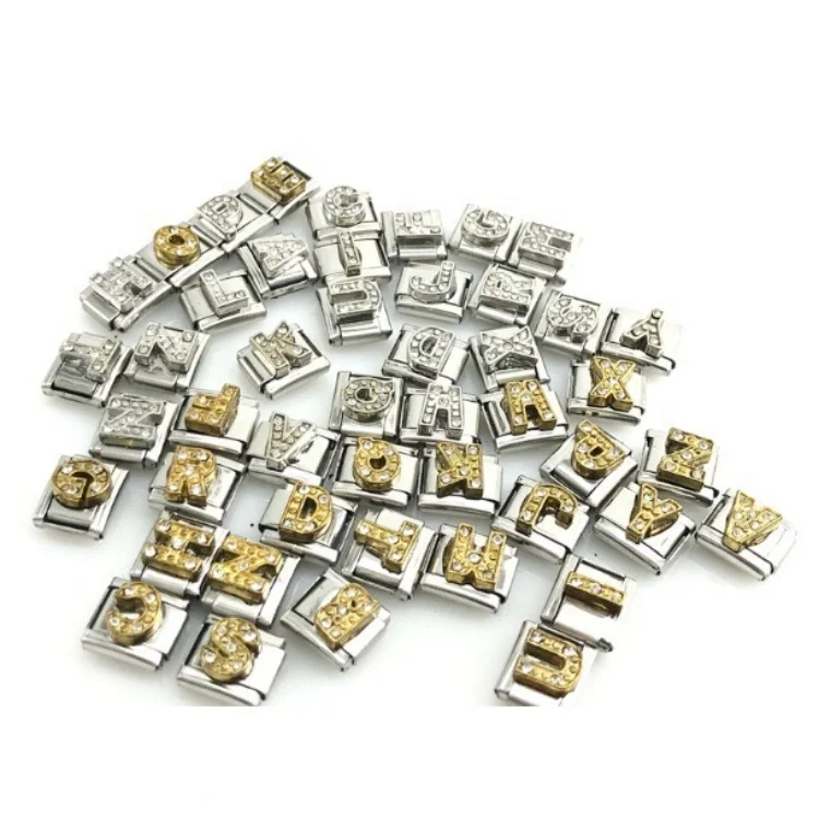 Moyamiya stainless steel jewelry DIY rhinestone alphabet number Italian charm nomination charms watchband bracelet