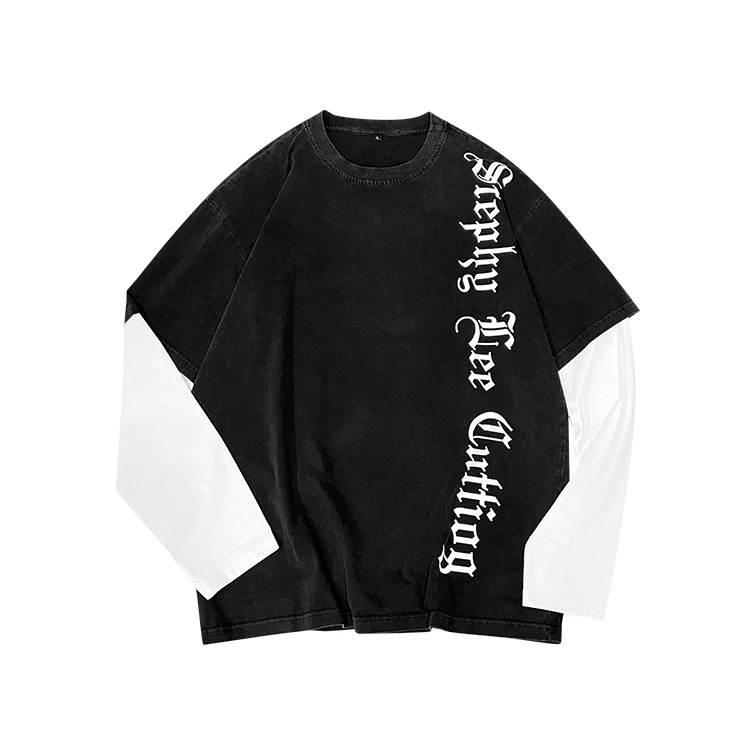 custom black vintage oversized heavyweight long sleeve t-shirt for men long sleeve t shirt double layered long sleeve t shirt