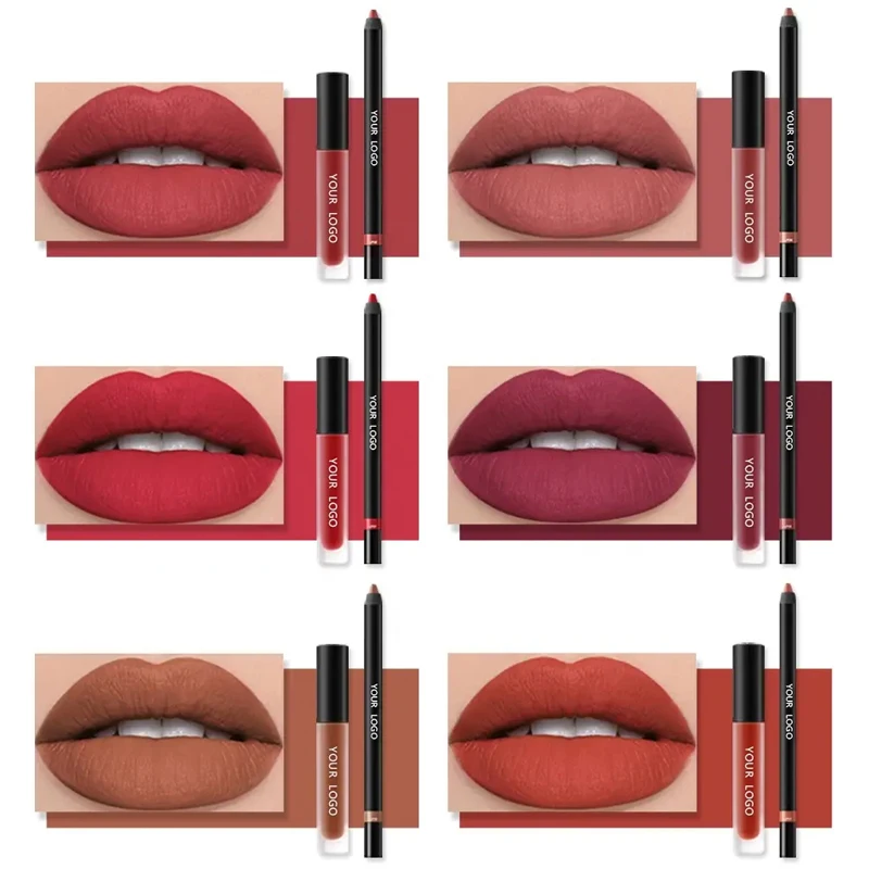 Vegan Matte 2 In 1 Lip Gloss Lip Liner Non Stick Cup Makeup Waterproof Long-lasting Custom Lip Set Cosmetics